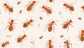 Seamless Pattern of Cartoon Ants and Tiny Insects on a Light Background Royalty Free Stock Photo