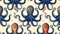 Seamless Pattern of Artistic Octopuses Royalty Free Stock Photo