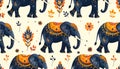 Ornate Elephant Pattern with Floral Motifs Royalty Free Stock Photo