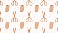 Seamless Pattern: Craft Supplies - Scissors and Twine Royalty Free Stock Photo