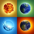 Set of four elements on color background. Air, Earth, Fire and Water Royalty Free Stock Photo