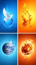 Set of four elements on color background. Air, Earth, Fire and Water Royalty Free Stock Photo