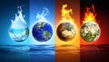 Set of four elements on color background. Air, Earth, Fire and Water Royalty Free Stock Photo