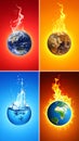 Set of four elements on color background. Air, Earth, Fire and Water Royalty Free Stock Photo