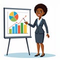 Confident businesswoman explaining chart graph on whiteboard, modern flat vector style for corporate designGenerated image Royalty Free Stock Photo