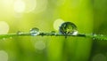Water drops on grass blade against blurred background, closeup Royalty Free Stock Photo