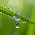 Water drops on grass blade against blurred background, closeup Royalty Free Stock Photo