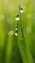 Water drops on grass blade against blurred background, closeup Royalty Free Stock Photo