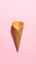 Empty wafer ice cream cone on pale pink background Royalty Free Stock Photo