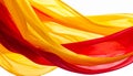 Generated image.Flowing fabric in vibrant yellow and red hues creates a dynamic wave-like effect. Royalty Free Stock Photo