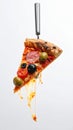 Slice of tasty pizza with olive and sausages on white background Royalty Free Stock Photo