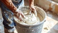 Mixing Plaster: Hands in a Bucket Royalty Free Stock Photo