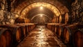 Rows of Wine Barrels in a Stone Cellar Royalty Free Stock Photo
