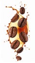 Coffee splash and roasted beans in air on white background Royalty Free Stock Photo