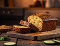 Delicious Homemade Zucchini Bread Slices on Rustic Wooden Board Royalty Free Stock Photo