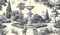 Elegant Garden Fountain Engraving Royalty Free Stock Photo
