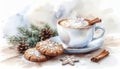 Watercolor Winter Warmth: Coffee and Cookies Royalty Free Stock Photo