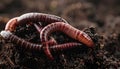Worms in wet soil, closeup. Terrestrial invertebrates Royalty Free Stock Photo