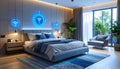 Contemporary Smart Bedroom with Wi-Fi Connectivity and Nature View Royalty Free Stock Photo