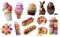 Set of dessert candy treats sweets, chocolate, ice cream, macaroon eclairs cupcake gummy, transparent cutout PNG Royalty Free Stock Photo
