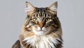 Portrait of a domestic long hair cat on a grey background. Royalty Free Stock Photo