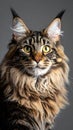Portrait of a domestic long hair cat on a grey background. Royalty Free Stock Photo