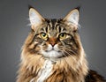 Portrait of a domestic long hair cat on a grey background. Royalty Free Stock Photo