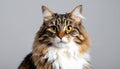 Portrait of a domestic long hair cat on a grey background. Royalty Free Stock Photo