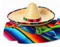 Mexican sombrero hat and colorful poncho isolated on white Royalty Free Stock Photo