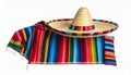 Mexican sombrero hat and colorful poncho isolated on white Royalty Free Stock Photo