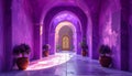 Generated image.Purple and pink surreal architecture. Royalty Free Stock Photo