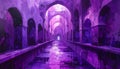 Generated image.Purple and pink surreal architecture. Royalty Free Stock Photo
