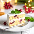 Festive Christmas Cake Roll with Cream and Berries Royalty Free Stock Photo