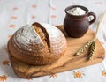 Rustic Homemade Bread with Flour Bowl Royalty Free Stock Photo