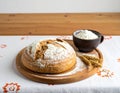 Rustic Homemade Bread with Flour Bowl Royalty Free Stock Photo