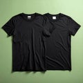 Black T-Shirt Front and Back Mockup on Green Background â Apparel Design Template Royalty Free Stock Photo