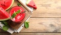 Delicious fresh watermelon drink on wooden table, top view Royalty Free Stock Photo