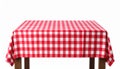 Table with red checkered tablecloth isolated on white Royalty Free Stock Photo
