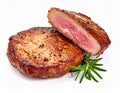 Steak, fried pork or beef, isolated on a white background Royalty Free Stock Photo