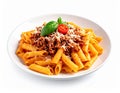 Delicious pasta bolognese isolated on a white background. Royalty Free Stock Photo