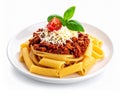 Delicious pasta bolognese isolated on a white background. Royalty Free Stock Photo