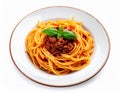 Delicious pasta bolognese isolated on a white background. Royalty Free Stock Photo