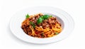 Delicious pasta bolognese isolated on a white background. Royalty Free Stock Photo