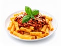 Delicious pasta bolognese isolated on a white background. Royalty Free Stock Photo