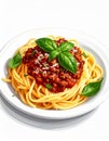 Delicious pasta bolognese isolated on a white background. Royalty Free Stock Photo