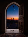 The concept of Ramadan - Ramadan Kareem. The crescent moon in the sky Royalty Free Stock Photo