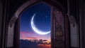 The concept of Ramadan - Ramadan Kareem. The crescent moon in the sky Royalty Free Stock Photo