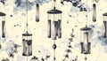 Whimsical Wind Chimes and Blossoms - Watercolor Sketch Royalty Free Stock Photo