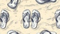 Flip Flops on Sandy Beach: Summer Vacation Illustration Royalty Free Stock Photo