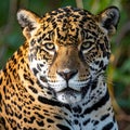 A stunning close-up of a jaguar in the wild, captured in a moment of calm yet powerful Royalty Free Stock Photo